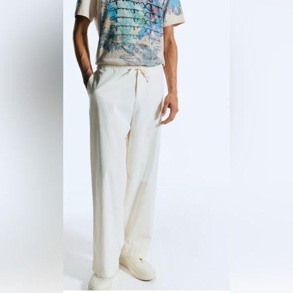 H&M Other - Men’s H&M x Anamika Khanna Cream Wide-Leg Cotton Embroidered Pants. L. NWT.